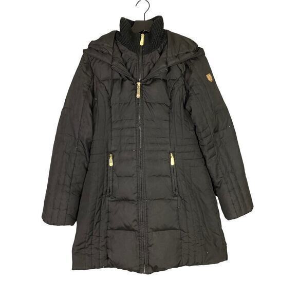 Vince Camuto Women's Medium Black Down Parka Hooded Zip Pockets Zip Closure - Picture 2 of 11